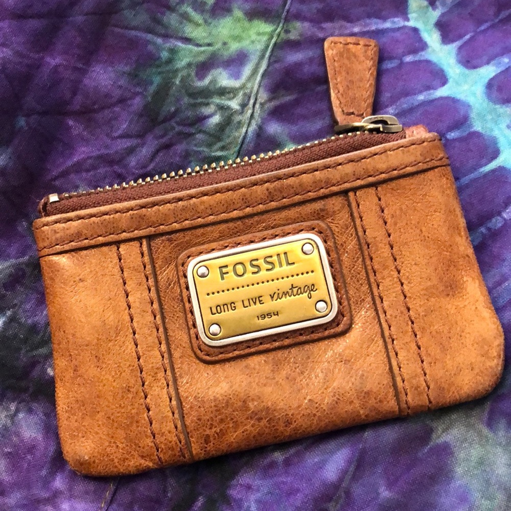 Brown leather Fossil zipper pouch style wallet
